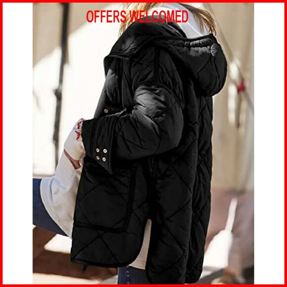 Quilted Puffer Jacket Hooded Long Sleeve Zip Up Winter Coat Lightweight - Picture 3 of 8